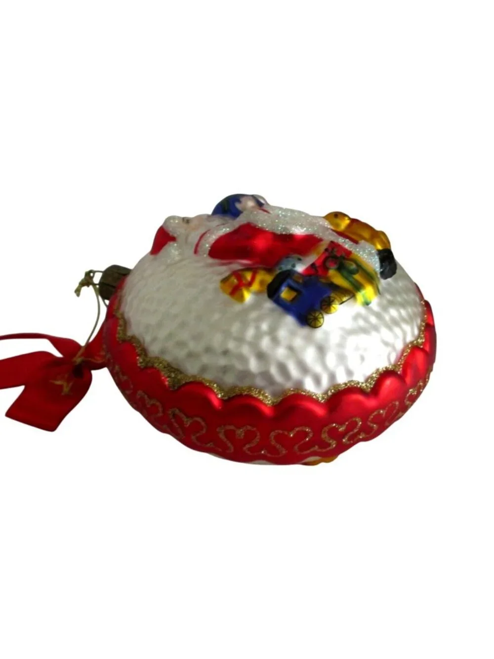 Vintage Waterford Santa Glass Christmas Ornament With Globe and Toys 4.5